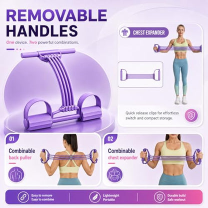 Pedal Resistance Band with Handles, 8 Tube Upgraded Exercise Band, 3-in-1 Multi-Function Latex Fitness Equipment for Foot Pull, Back & Chest Workout - color: pink