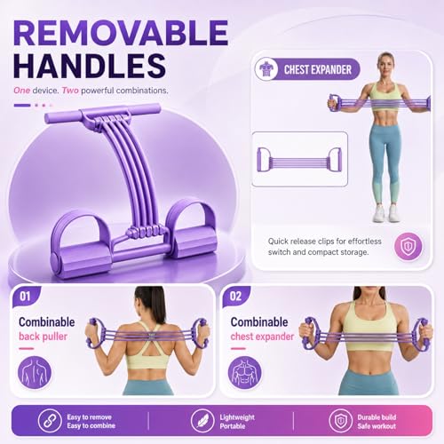 Pedal Resistance Band with Handles, 8 Tube Upgraded Exercise Band, 3-in-1 Multi-Function Latex Fitness Equipment for Foot Pull, Back & Chest Workout - color: pink