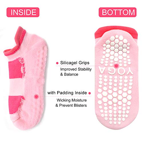 Busy Socks 2 Pack Women Ankle Non Slip Yoga Pilates Grip Socks with Cushion - color: 2 Pairs Pink