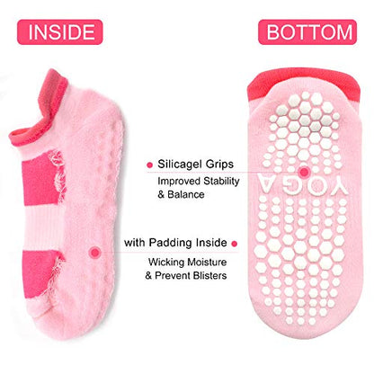 Busy Socks 2 Pack Women Ankle Non Slip Yoga Pilates Grip Socks with Cushion - color: 2 Pairs Pink