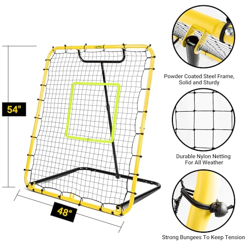 Baseball Rebounder Net - 4x4.5FT Baseball Pitchback Net for Pitching and Fielding Training, Angle Adjust Bounce Back Net