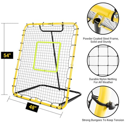Baseball Rebounder Net - 4x4.5FT Baseball Pitchback Net for Pitching and Fielding Training, Angle Adjust Bounce Back Net