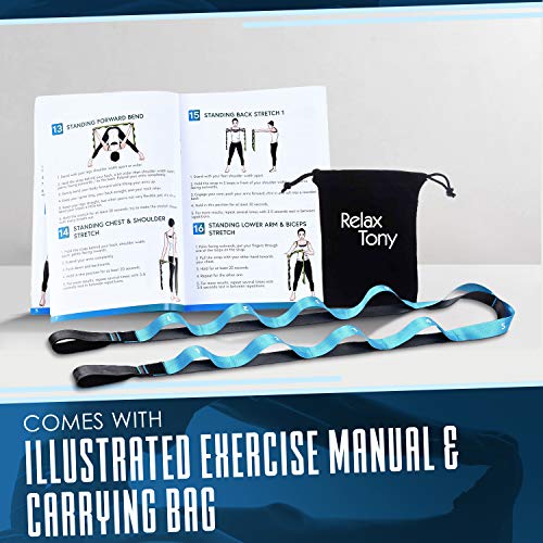 Yoga Stretching Strap | 12 Loops Non-Elastic Stretching Yoga Strap | Stretching Band for Physical Therapy, Home Workout Exercises, Pilates & Dance | Includes Carrying Bag & Workout Guide
