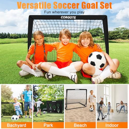 Toddler Soccer Goals for Backyard Set of 2, 4x3ft Portable Pop Up Soccer Net, Kids Soccer Training Equipment with Ball, Cones, Ladder, Scoring Target, 3-14Years Old Birthday Gifts for Boy Girl