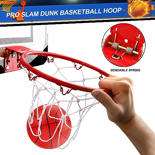 Indoor Mini Basketball Hoop Set Gift for Kids Adults, Upgrade Over Door Hoop with 4 Rubber 6" Balls, Wall Mount Hoop for Bedroom Yard, Christmas Stocking Stuffer Gift for Boys Teen