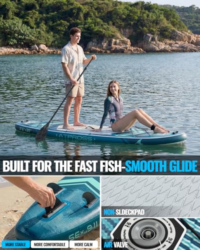 11'6"x35" Inflatable Paddle Board, 450lbs Extra Wide Stand Up Paddleboard for Adults with Premium SUP Accessories Kit & Backpack, Blow Up Kayak Non-Slip Stable Deck Boat for Yoga Fishing Surf - style: Blue A