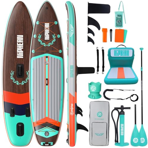 Niphean (Extra Large) Inflatable Paddle Board, SUP for 2+1 People/Family 500lbs Capacity Stand Up Paddle Board with SUP Accessories, StabilTrac Fin Non-Slip Paddleboard for Adults - color: Light Green