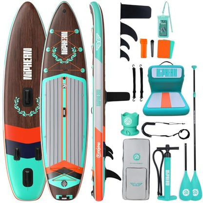 Niphean (Extra Large) Inflatable Paddle Board, SUP for 2+1 People/Family 500lbs Capacity Stand Up Paddle Board with SUP Accessories, StabilTrac Fin Non-Slip Paddleboard for Adults - color: Light Green