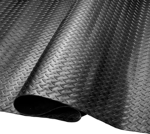 SEAL 4 x 6 FT Premium Garage Floor Mat, Solid 2.8mm Thick Lay-Flat Black Commercial Grade Heavy Duty Parking Mat for Golf Cart, Workbench, ATV, Water/Stain Resistant Runner (Embossed Diamond Plate) - size: 72"L x 48"W x 0.1"Th