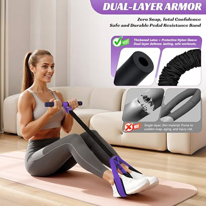 Multifunction Pedal Resistance Band with Handle, 50LBS Foot Pedal Resistance Bands for Core/ABS, Arm, Waist, Abdomen, Leg Workout, Portable Sit Up Exercise Equipment for Women