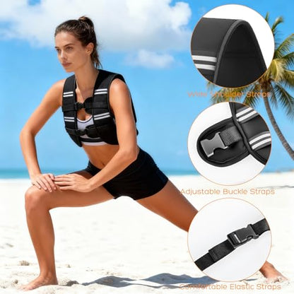 Weighted Vest for Men and Women, Silicone-Iron Fill Even Weight, Adjustable Workout Weight Vest with Reflective Stripes & Phone Pocket, Body Strength Training Gear for Walking Rucking Gym - size: 12 lb
