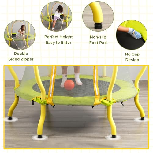 Trampoline, Portable Fitness Foldable Trampoline in-Home Mini Rebounder with Adjustable Handle, Exercise Trampoline for Kid/Adults, 40" Max Load 330lbs (Enclosure, Yellow)