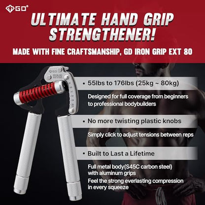 GD IRON GRIP Grip Strength Trainer Adjustable Hand Gripper Strengthener Hand Grip Exerciser Wrist Strengtheners Silent & Durable – Forearm, Finger & Hand Strength Training for Athletes, Climbers & Rehabilitation