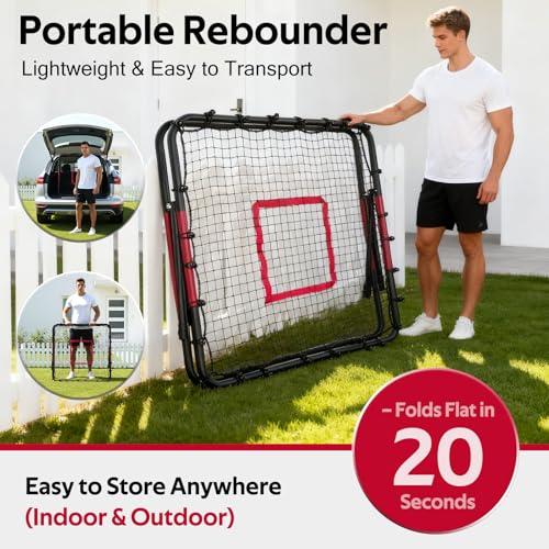 Volleyball Rebounder Net 40"x40" – Adjustable Angles Bounce Back Training Equipment for Volleyball, Baseball, Softball & Lacrosse, Durable, Portable, Easy Setup for Indoor & Outdoor Practice