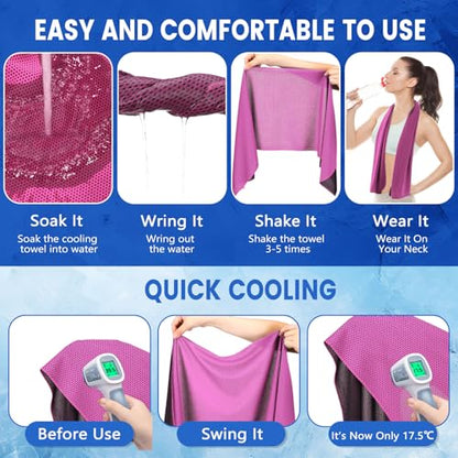 100 Pack Cooling Towels, 40"x12" Cooling Towels for Neck and Face Breathable Soft Chilly Sweat Rag Microfiber Sport Rags for Gym Yoga Golf Running - color: Rose Red