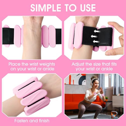 Wrist Weights, 2Pack Wearable Wrist Ankle Weights for Women & Men, Adjustable Arm and Leg Weights, Silicone Weighted Bangles for Walking Yoga Pilates Running Dance Gym 2lb