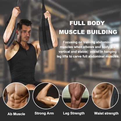 Hanging Ab Straps for Pull Up Bar, Abdominal Muscle Building Padded Arm Support Slings, Ab Sling Straps for Training Knee and Leg Raises, Ab Workout Equipment