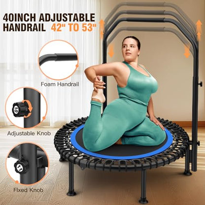 ANCHEER 40"/48" Foldable Mini Trampoline with Adjustable Handle for Adults - color: Blue, size: 40 inch