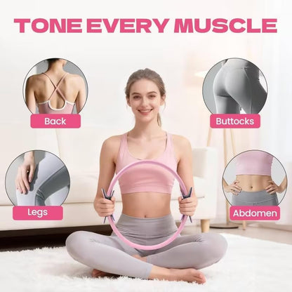 Pilates Ring Set 15PCS Pilates Equipment Set with Adjustable Ankle Wrist Weights,Yoga Ball,Figure 8 Resistance Band,Tape Measure,Pilates Bands & Accessories,Pilates Ring and Ball Set (Pink)