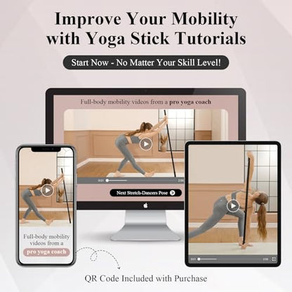 Yoga Stick for Stretching, 5ft Exercise Stick for Mobility & Flexibility, Bamboo Stretch Bar and Posture Pole with Non-Slip Grip - Includes Free Video Guide - color: Black