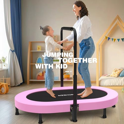 ANCHEER Trampoline, Mini Trampoline with Adjustable Handle -Indoor/Outdoor Rebounder for Kids & Toddlers, 56'' Safe Oval Fitness Trampoline with Bar for Home Fun