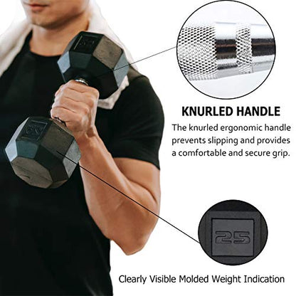 Dumbbells Set of 2 Hex Rubber Encased Dumbbells, Weights Dumbbells Set with Metal Handle for Exercise and Fitness (12 lb, Pair)