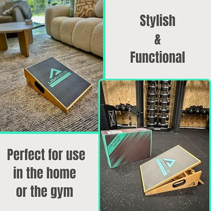 Adjustable Wooden Slant Board for Calf Ankle Achilles Stretching - Incline Board with Toe Stretch Pad and Foot Massager Roller
