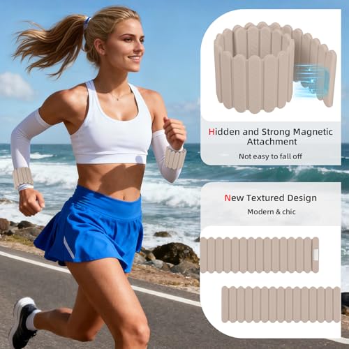 Abahub Wearable Wrist & Ankle Weights Set of 2, Stackable Magnetic Weighted Bracelet for Women, Waterproof Silicone Arm Leg Weights for Home Gym Workout, Walking, Yoga & Pilates - Beige, 2.2LB