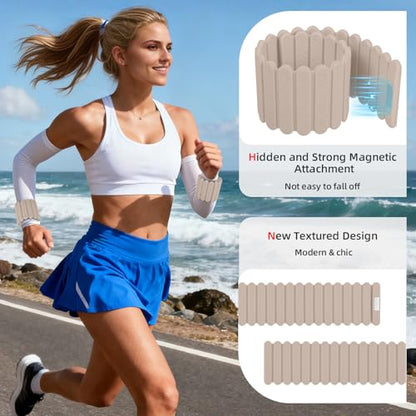 Abahub Wearable Wrist & Ankle Weights Set of 2, Stackable Magnetic Weighted Bracelet for Women, Waterproof Silicone Arm Leg Weights for Home Gym Workout, Walking, Yoga & Pilates - Beige, 2.2LB