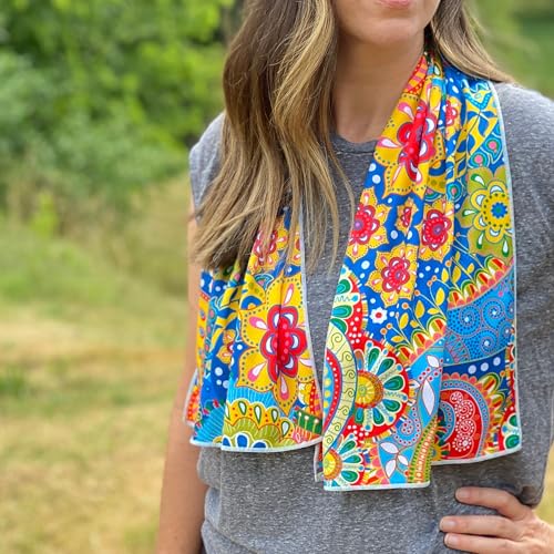 Extended Size Cooling Towel – Be Cool in Style - Heat Relief, Soft, Lightweight, Sun Protection, Easy Clean - Perfect for Biking, Hiking, Running, Yoga, Golf, Gardening - Bright Paisley M - color: Bright Paisley