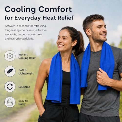 Large Cooling Towel for Neck and Face, 43.3 x 15.7 in, Navy Blue - color: Navy-blue