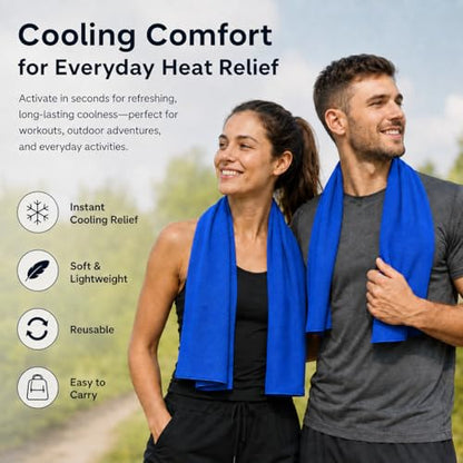 Large Cooling Towel for Neck and Face, 43.3 x 15.7 in, Navy Blue - color: Navy-blue