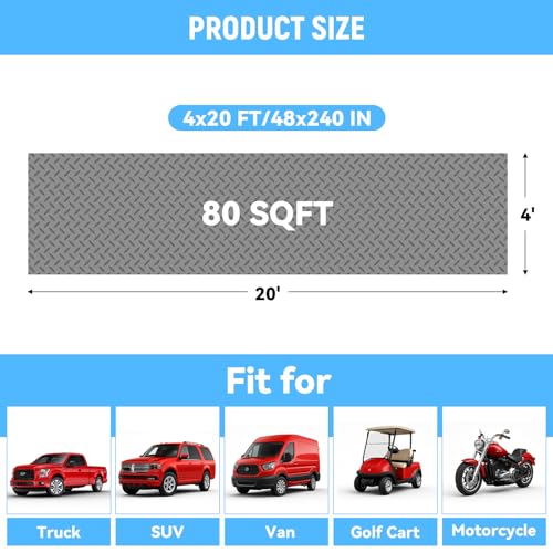 4x20 FT Garage Floor Mat, 2.8mm Thickened Diamond Plate - color: Gray, size: 4x20 FT