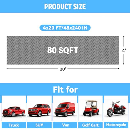 4x20 FT Garage Floor Mat, 2.8mm Thickened Diamond Plate - color: Gray, size: 4x20 FT