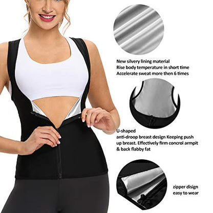 Women Neoprene Sweat Vest for Women Sauna Suit Hot Sweat Waist Trainer Vest Slimming Body Shaper - color: Black#1, size: X-Large