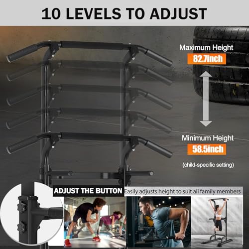 Power Tower for Home Gym, Pull Up and Dip Station - Adjustable Freestanding Chin Up Bar with 300 Lbs Capacity | Multi-Function Workout Machine for Calisthenics, Strength Training