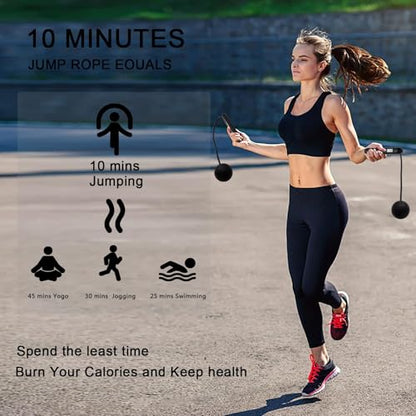 Jump Rope with Counter, 2 in 1 Weighted Cordless & Corded，Smart LCD Display Tracks Calories, Time & Jumps，Adjustable Length with Steel Ball Bearings for Home Gym, Fat Burning, Boxing, HIIT，For Men & Women