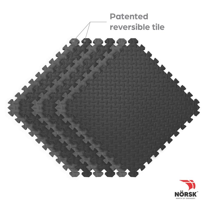 Reversible Exercise Mats 3/4" Thick EVA Interlocking Foam Tiles, Perfect Home Gym Flooring, 4 Tiles & 8 Trim Pieces, 16 Sq. Ft. 24"x24", Gray/Black