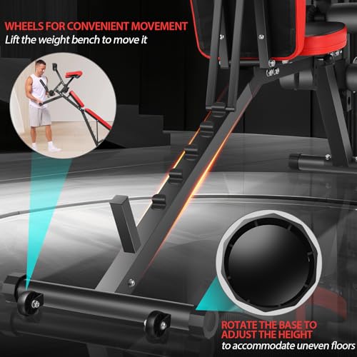 OPPSDECOR Adjustable Weight Bench with Leg Extension and Leg Curl, 800 LBS Heavy Duty Workout Bench for Home Gym, Preacher Curl Bench with Wheels, Flat Incline Decline Exercise Bench for Full Body