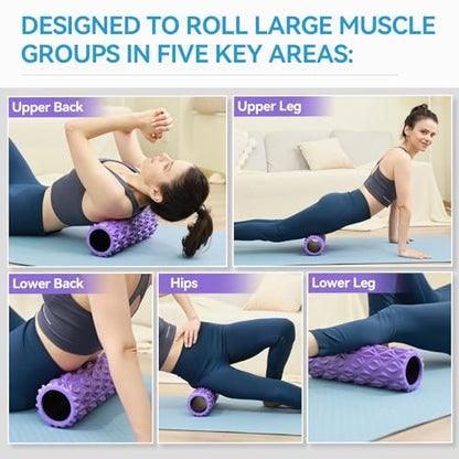 Foam Roller - 15 inch Deep Tissue Massager for Muscle Massage, Myofascial Trigger Point Release, Exercise, Yoga, Pilates & Stretching(Purple) - color: Purple