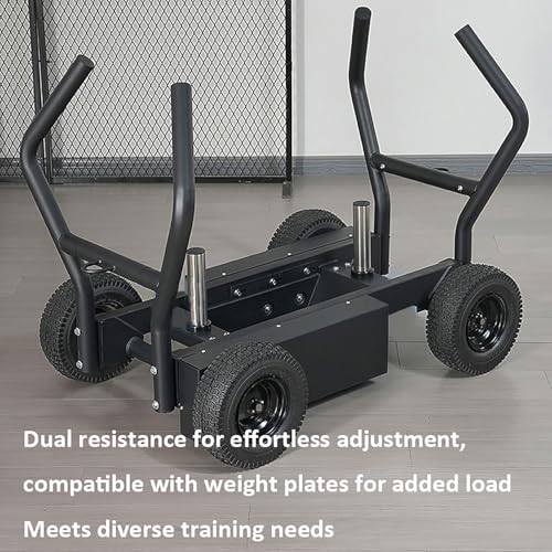 Wheeled Fitness Sled for Track Training Adjustable 8-Resistance Tank Sled Gym Weighted Sled Resistance Band