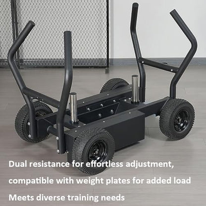Wheeled Fitness Sled for Track Training Adjustable 8-Resistance Tank Sled Gym Weighted Sled Resistance Band