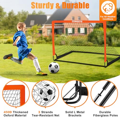Toddler Soccer Goals for Backyard Set of 2, 4x3ft Portable Pop Up Soccer Net, Kids Soccer Training Equipment with Ball, Cones, Ladder, Scoring Target, 3-14Years Old Birthday Gifts for Boy Girl