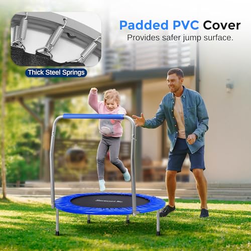 SereneLife 36″ Foldable Mini Trampoline for Kids - Compact Fitness Rebounder with Foam Handle - Safe, Stable Exercise Trampoline with 330lbs Max Load for Indoor/Outdoor Active Play & Exercise