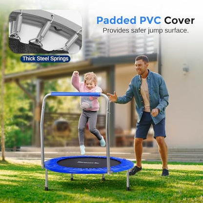 SereneLife 36″ Foldable Mini Trampoline for Kids - Compact Fitness Rebounder with Foam Handle - Safe, Stable Exercise Trampoline with 330lbs Max Load for Indoor/Outdoor Active Play & Exercise