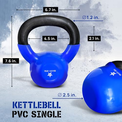 Yes4All Kettlebell, 5-100 LB Vinyl Coated Cast Iron Strength Training Kettlebells for Home Gym Exercises, Fitness, Full Body Workout Equipment, Push Ups, and Grip Strength - color: C. 15LB - Dark Blue, style: Vinyl Coated