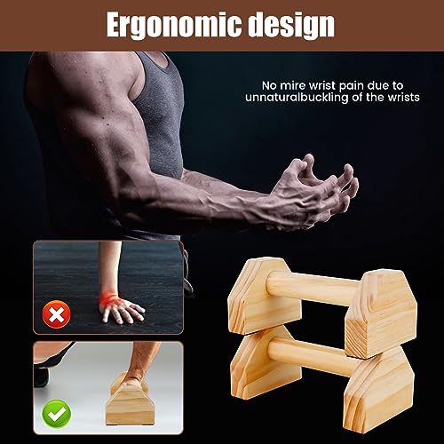 Wooden Push-up Bars, 1 Pair Non-slip Base Pushup Handles Stand, Home Workout Calisthenics Equipment, Push up Bracket Board with Ergonomical Handle, Wooden Parallettes Bars for Fitness Training