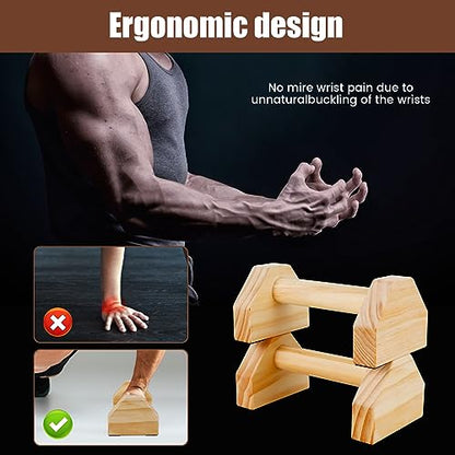Wooden Push-up Bars, 1 Pair Non-slip Base Pushup Handles Stand, Home Workout Calisthenics Equipment, Push up Bracket Board with Ergonomical Handle, Wooden Parallettes Bars for Fitness Training