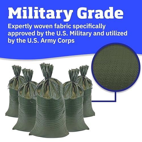 DURASACK Heavy Duty Sand Bags with Tie Strings Empty Woven Polypropylene Sand-Bags for Flood Control with 1600 Hours of UV Protection, 50 lbs Capacity, 14x26 inches, Green, Pack of 10 - color: Green, size: 10 Sandbags