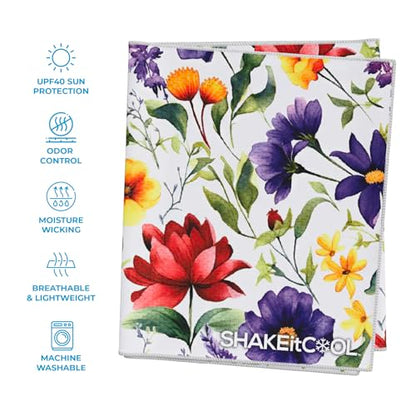 Extended Size Cooling Towel – Be Cool in Style - Heat Relief, Soft, Lightweight, Sun Protection, Easy Clean - Perfect for Biking, Hiking, Running, Yoga, Golf, Gardening - Summer Flower M - color: Summer Flower